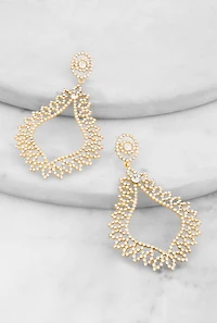 Womens Pave Teardrop Dangle Earrings, Gold