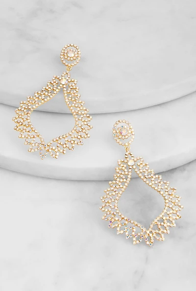 Womens Pave Teardrop Dangle Earrings, Gold