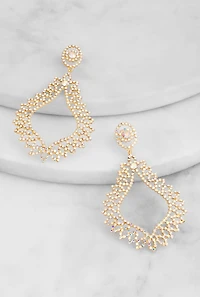 Womens Pave Teardrop Dangle Earrings, Gold