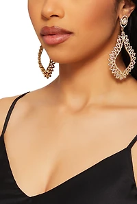 Womens Pave Teardrop Dangle Earrings, Gold
