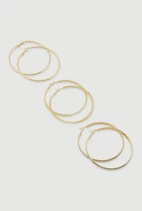 Metallic Hoop Earrings Set of 3