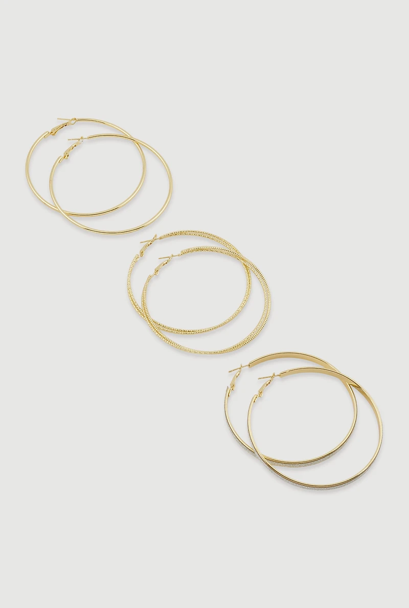 Metallic Hoop Earrings Set of 3
