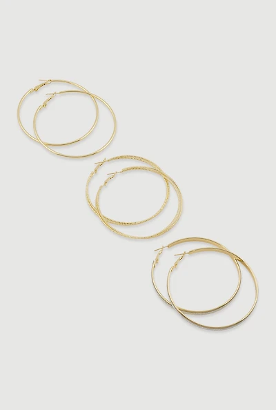 Metallic Hoop Earrings Set of 3