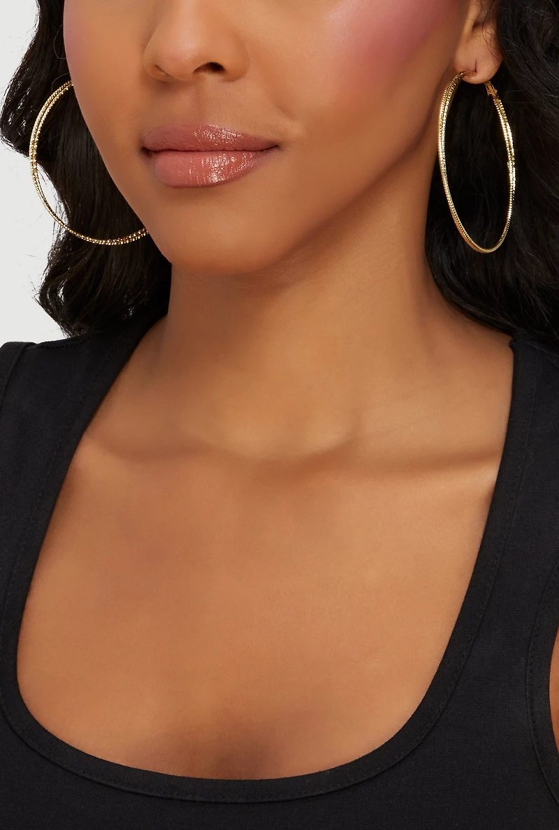 Metallic Hoop Earrings Set of 3