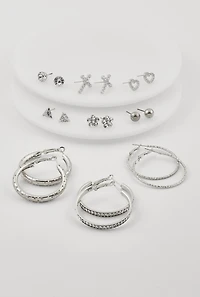 Hoop and Dainty Stud Earrings Set of 9