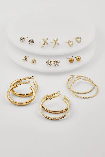 Hoop and Dainty Stud Earrings Set of 9
