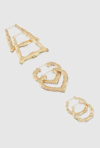 Assorted Bamboo Hoop Earrings Trio