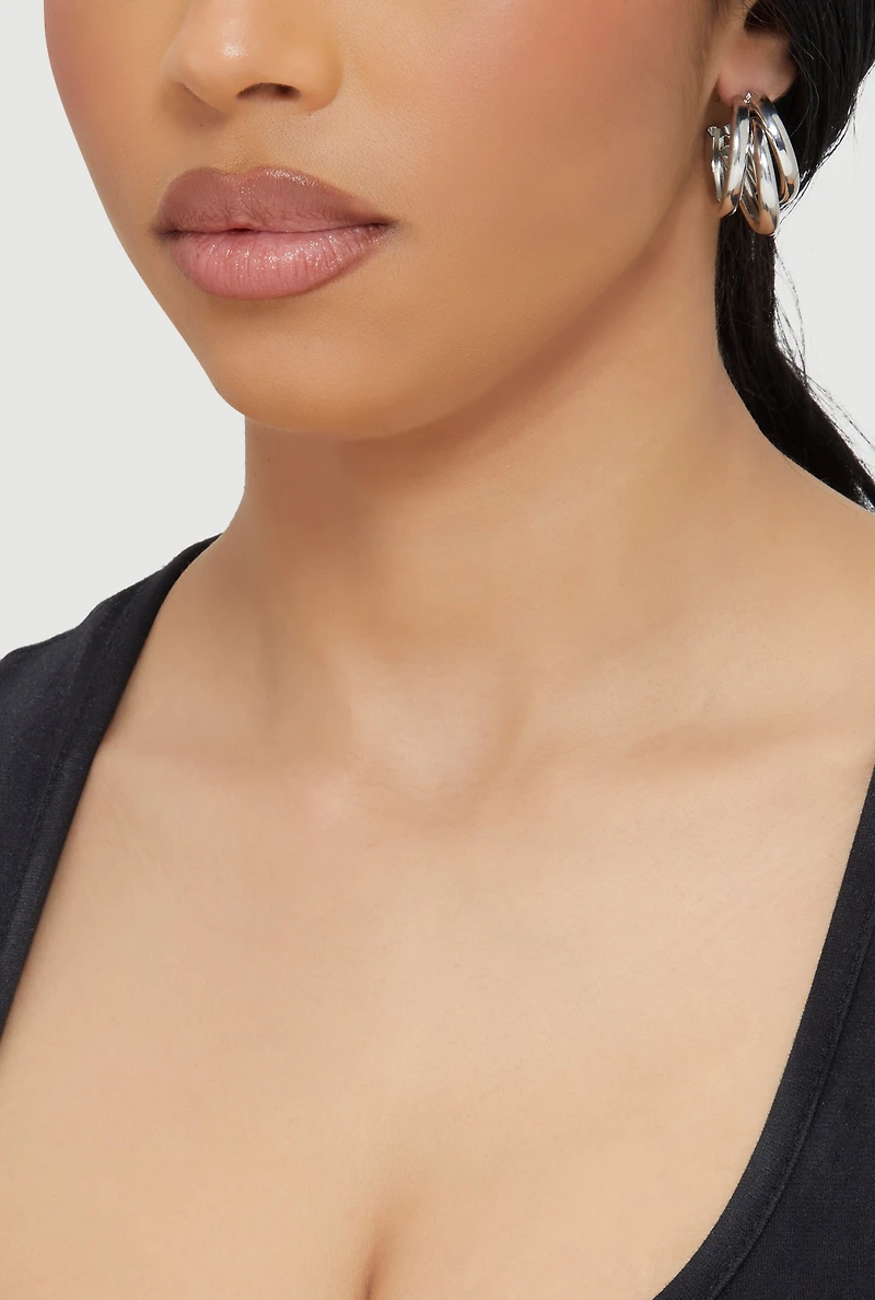 Metallic Rhinestone Hoop and Drop Earrings Set of 3