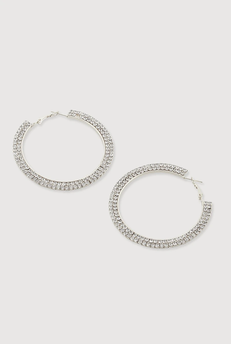 Double Layered Rhinestone Hoop Earrings
