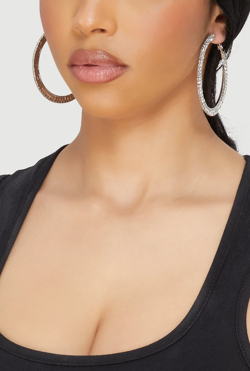 Double Layered Rhinestone Hoop Earrings