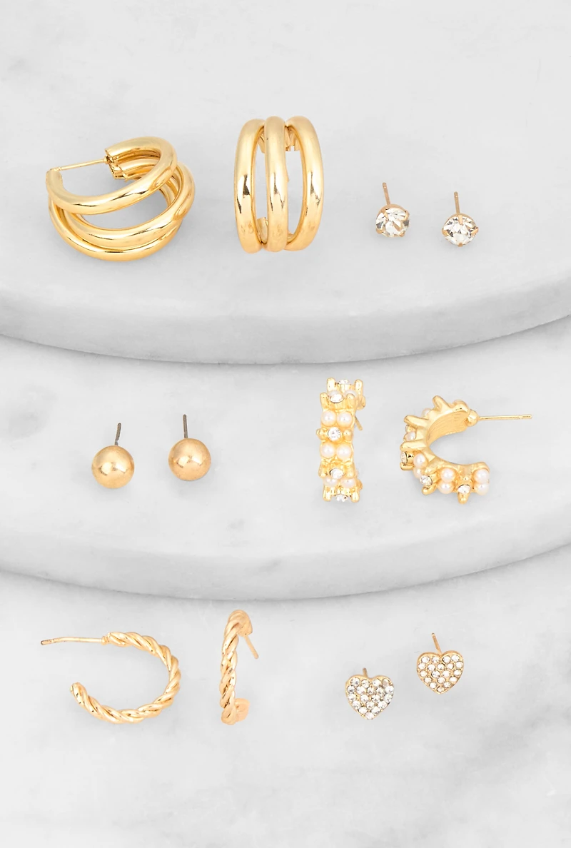 Assorted Hoop and Stud Earrings Set