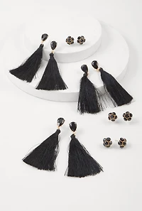 Rhinestone Tassel and Stud Earrings Set of 6