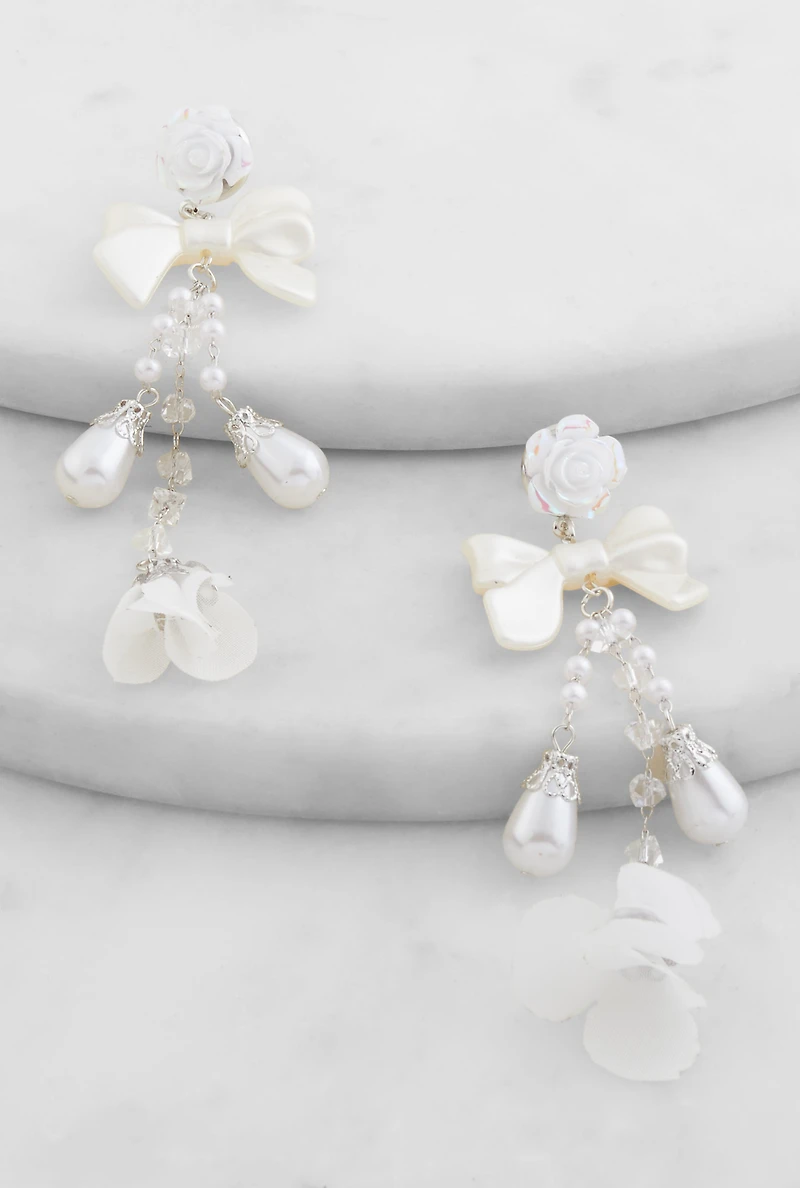 Faux Pearl  Bow Detail Drop Earrings
