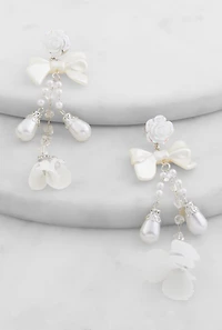 Faux Pearl  Bow Detail Drop Earrings