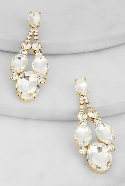 Womens Cubic Zirconia Chandelier Earrings, Gold