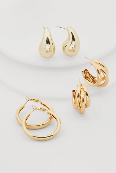 Assorted Metallic Hoop and Drop Earring Trio
