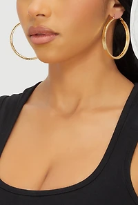 Womens Metallic Hoop Earring Trio, Gold
