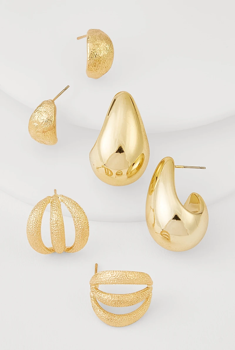 Assorted Metallic Drop Earrings Trio