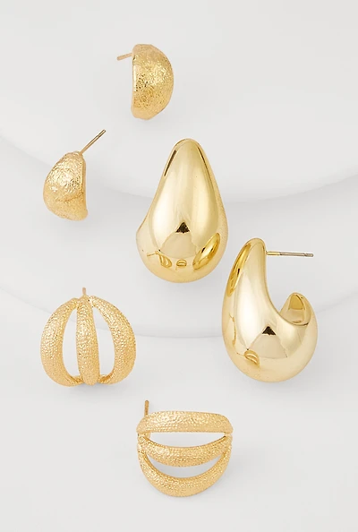 Assorted Metallic Drop Earrings Trio
