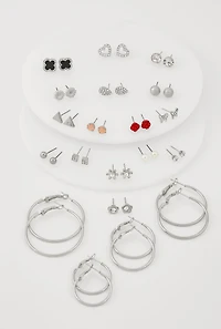 Assorted Metallic Hoop and Stud Earrings Set of 20