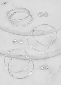 Metallic Hoop and Stud Earrings Set of