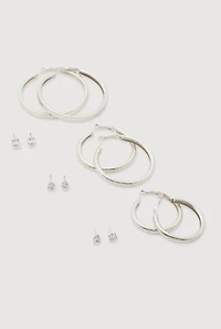 Hoop and Cubic Zirconia Stud Earrings Set of 6