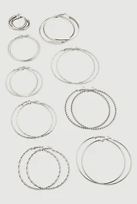 Assorted Metallic Textured Hoop Earrings Set of 9