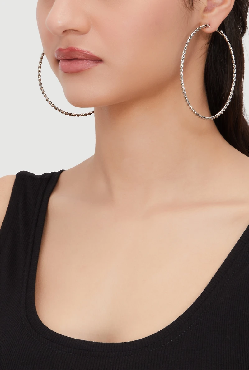 Assorted Metallic Textured Hoop Earrings Set of 9