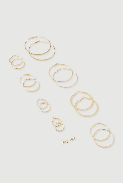 Assorted Hoop and Bow Tie Stud Earrings Set of 9