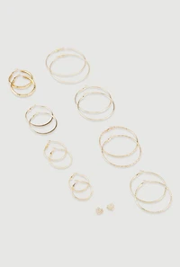 Assorted Hoop and Heart Stud Earrings Set of 9