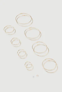 Metallic Hoop and Stud Earrings Set of 9