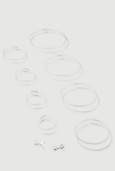 Assorted Hoop and Bow Stud Earrings Set of 9