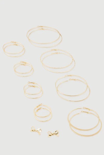 Assorted Hoop and Bow Stud Earrings Set of 9