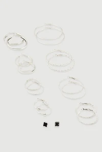 Metallic Assorted Hoop and Rhinestone Stud Earrings Set of 9