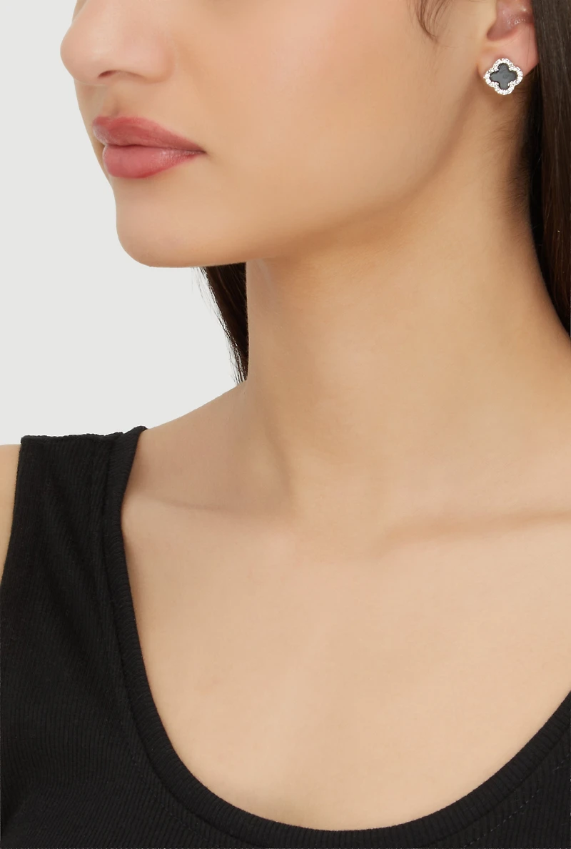 Metallic Assorted Hoop and Rhinestone Stud Earrings Set of 9