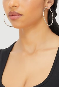 Womens Metallic Textured Hoop and Stud Earrings Set of 9, Silver