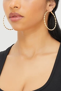 Womens Metallic Textured Hoop and Stud Earrings Set of 9, Gold