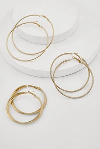 Womens Assorted Metallic Hoop Earrings Set of 3,