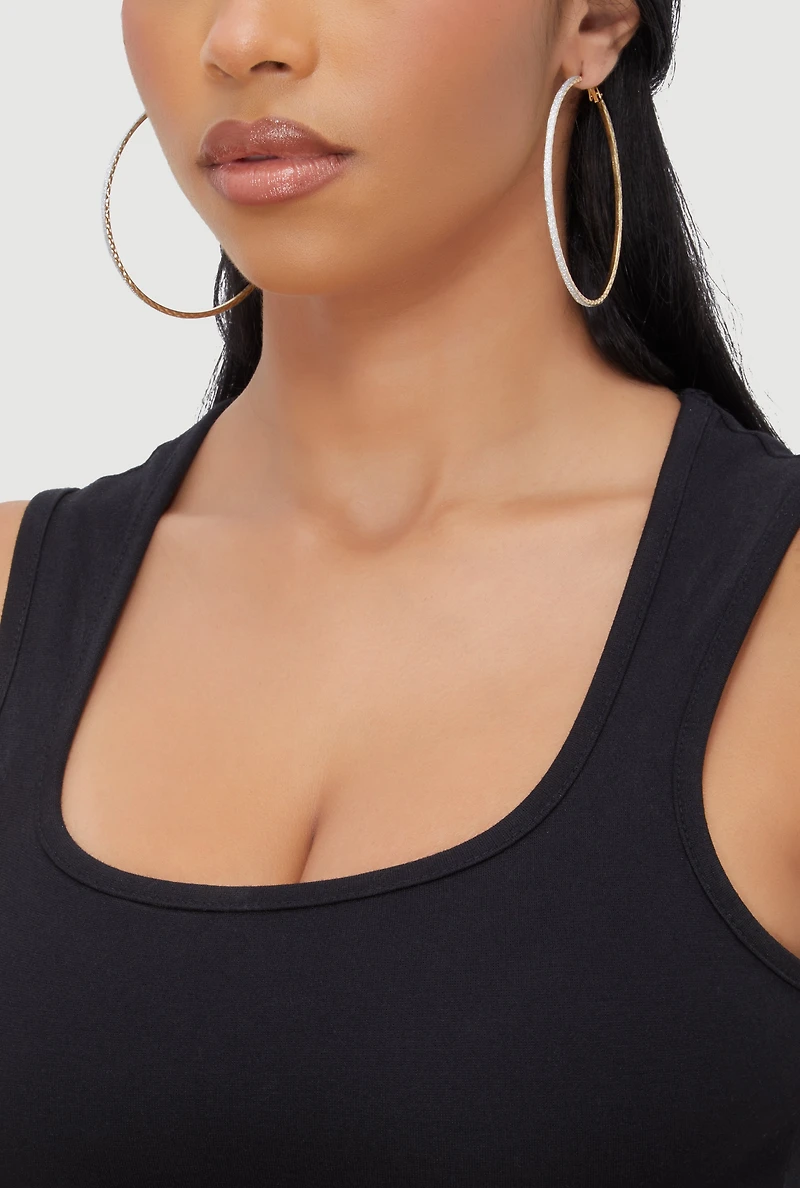 Womens Assorted Metallic Hoop Earrings Set of 3,