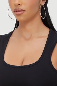 Womens Assorted Metallic Hoop Earrings Set of 9, Silver