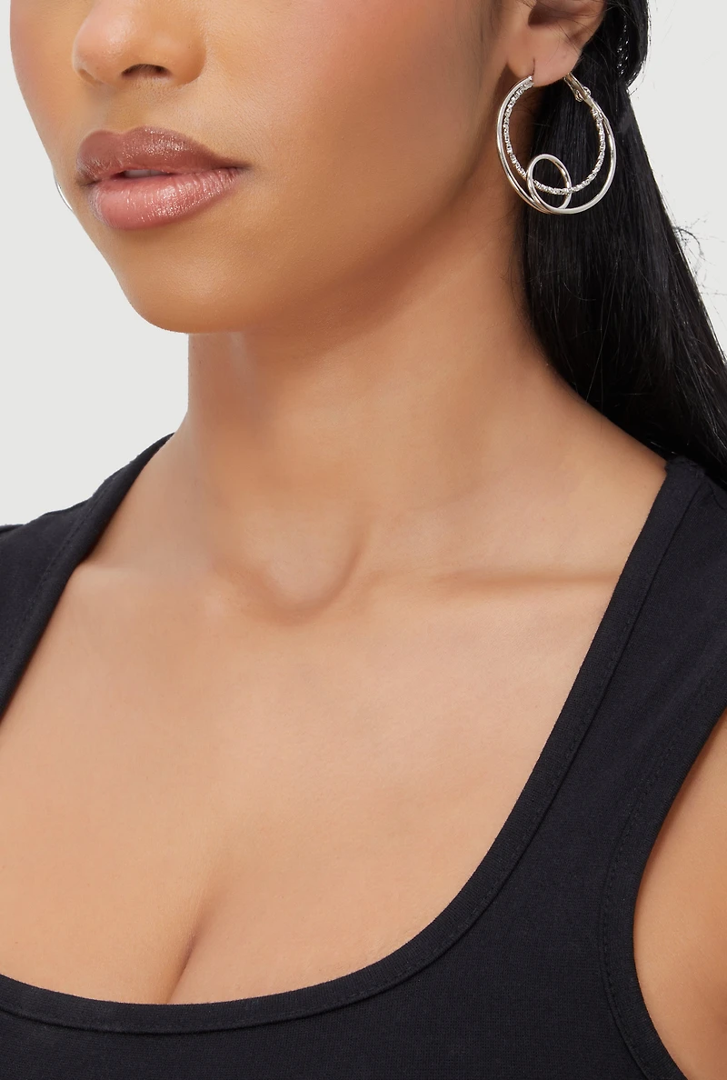 Womens Assorted Metallic Hoop and Stud Earrings Set of 9, Silver