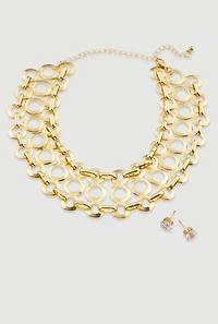 Cut Out Wide Choker Necklace with Stud Earrings