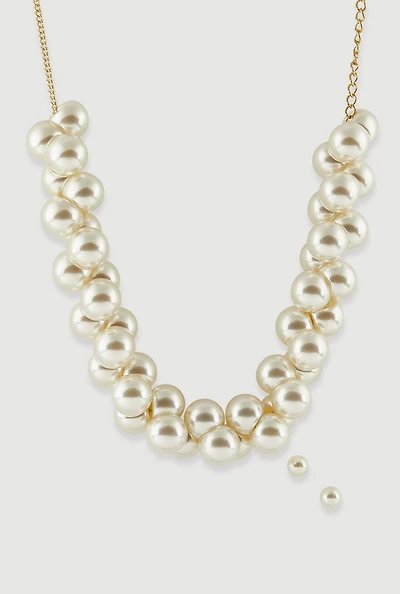 Chunky Faux Pearl Necklace and Earrings