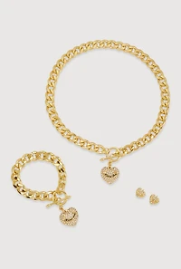 I Love You Toggle Necklace and Bracelet with Earrings