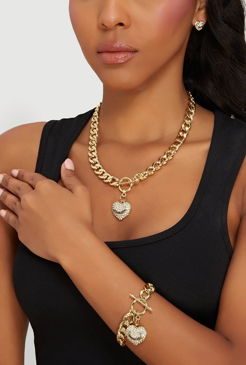 I Love You Toggle Necklace and Bracelet with Earrings