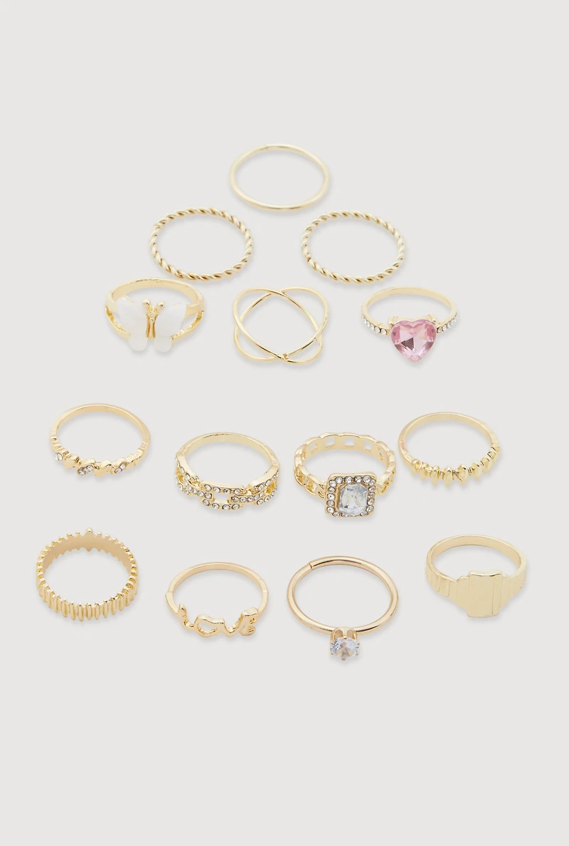 Assorted Cubic Zirconia Metallic Ring Set