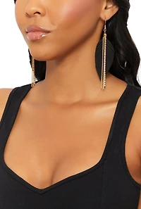 Womens Fringe Rhinestone Chain Leaf Earrings,