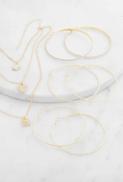 Cubic Zirconia Charm Layered Necklace and Earring Trio