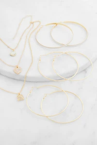 Cubic Zirconia Charm Layered Necklace and Earring Trio