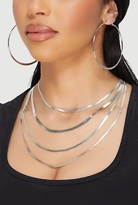 Layered Herringbone Necklace and Hoop Earrings Set